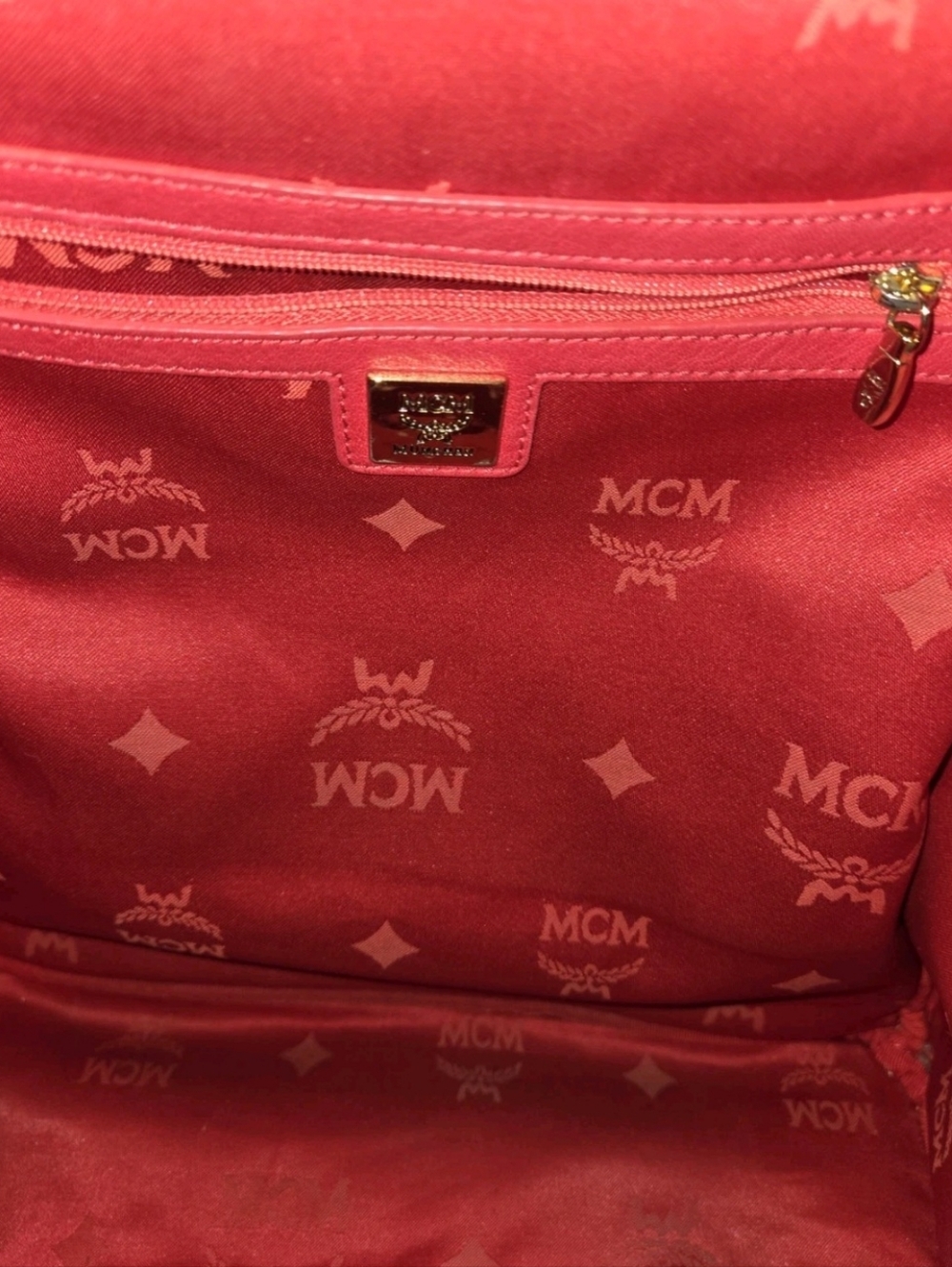 MCM Redish/ Pink Leather FULL Size Studded Backpack w Gold Hardware (EUC) - Picture 12 of 17
